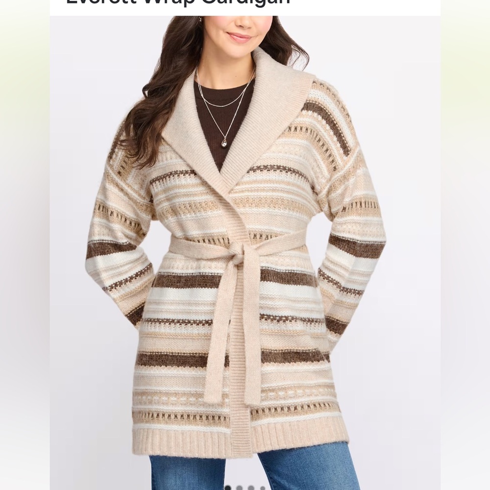 Elegant Beige and Brown Striped Cardigan
